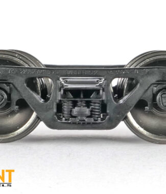 100-Ton Barber S-2 Roller Bearing Trucks w/ Timken Caps, Stucki HS-7 Snubbers and Blackened Semi-Scale Wheels (SKU 2052)